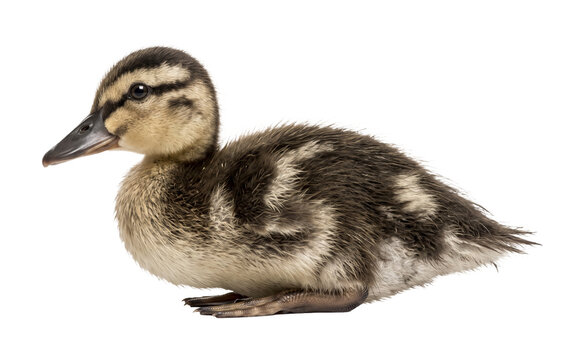 Sitting duckling in side profile with fluffy feathers