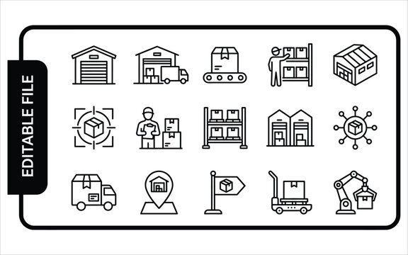 Logistics and warehouse management icon set for supply chain and delivery operations.