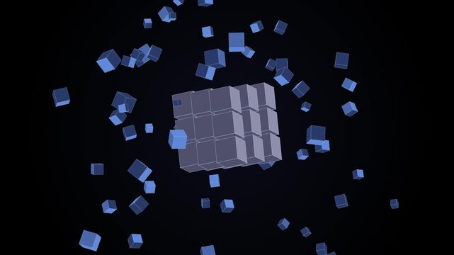 Abstract 3d composition with floating blue cubes