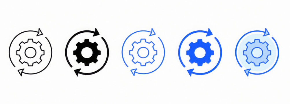 Process icon set multiple style collection