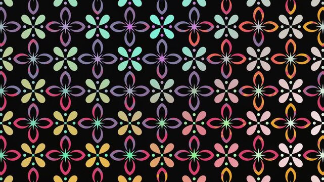 Colorful Ornamental Tile Pattern Animation with Floral Geometry on Black Background - 4K