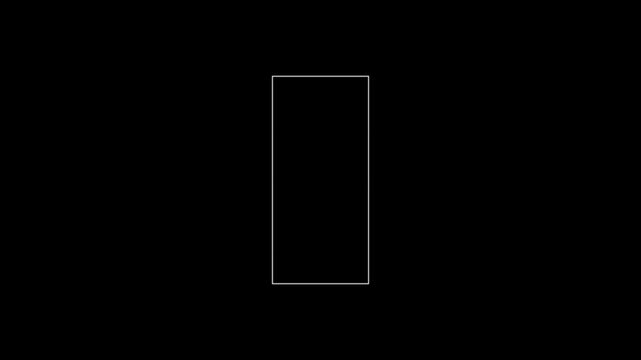Vertical rectangle outline animation centers on a dark space. Clean mobile screen borders shape the rectangle outline. Minimalist digital frame graphics use the rectangle outline.