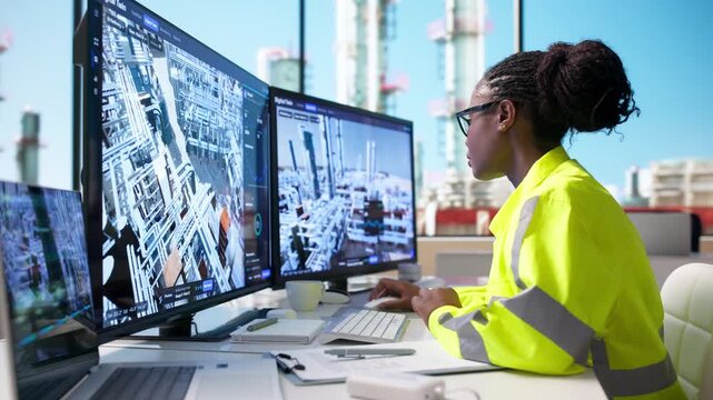 Industrial Engineer Reviewing Real-time SCADA Data On Laptop