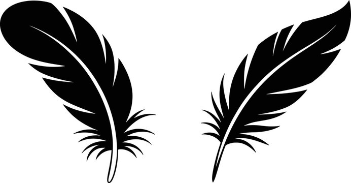 Feather icon set with solid black bird feather quill writing literature symbol vector illustration