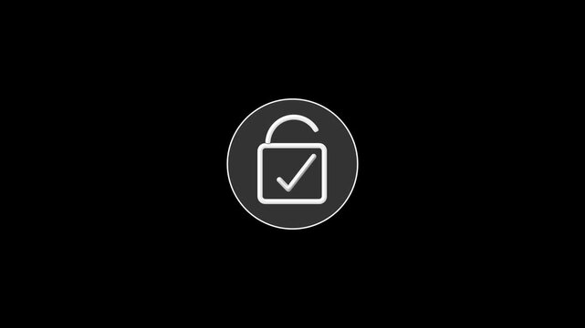 White padlock animation displays a verified check mark inside. Secure digital privacy access verifies on the white padlock. Encrypted safety protection safeguards the white padlock.