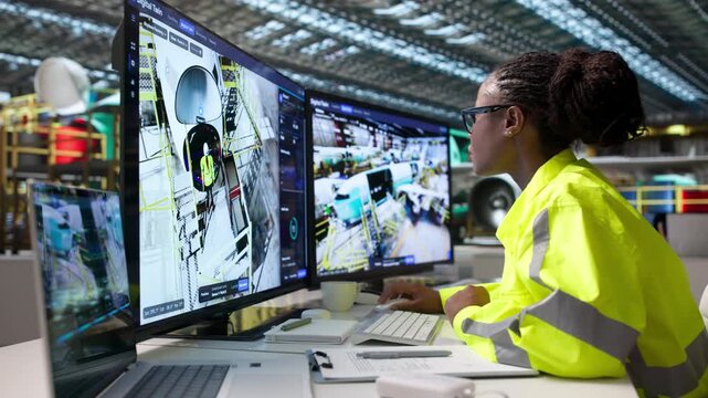Engineer Monitors Real-time 3D Twin Simulation