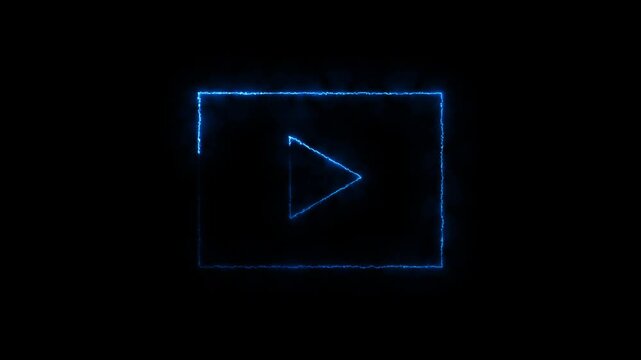 Play button animation glows inside a sleek rectangular screen. Online streaming media players highlight the play button. Interactive video entertainment activates the play button.