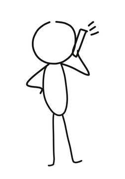 stick figure talking on the phone. person calling. pose. posture. body language.