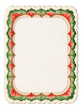 Ornate Red and Green Christmas Floral Frame with Gingham Border