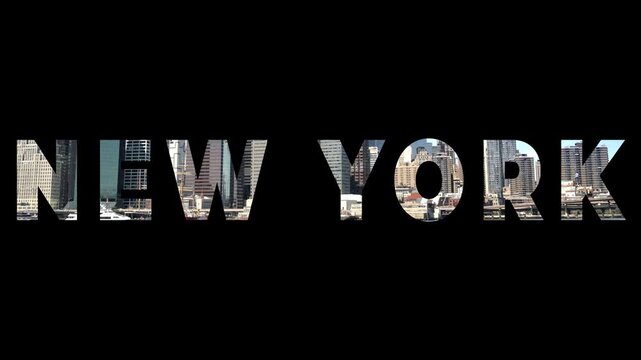 Bold "NEW YORK" text with cityscape reflection effect on a black background, representing urban life and modernity