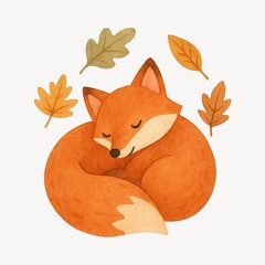 Fototapeta premium Cozy fox surrounded by leaves.