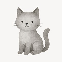 Fototapeta na wymiar Cute watercolor gray cat illustration.
