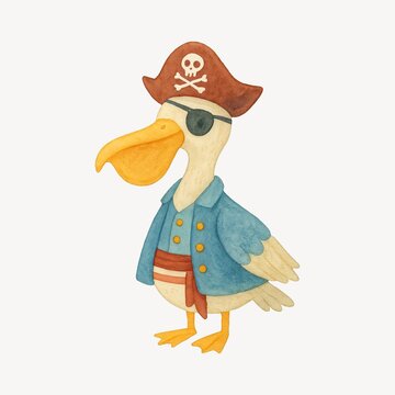 Whimsical pirate duck illustration.