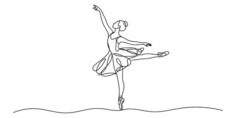 Continuous line drawing of a graceful ballerina dancing in a beautiful pose illustration © Sreemoti