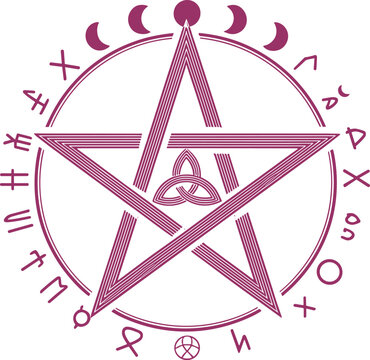 Pink of interconnected abstract shapes and symbols