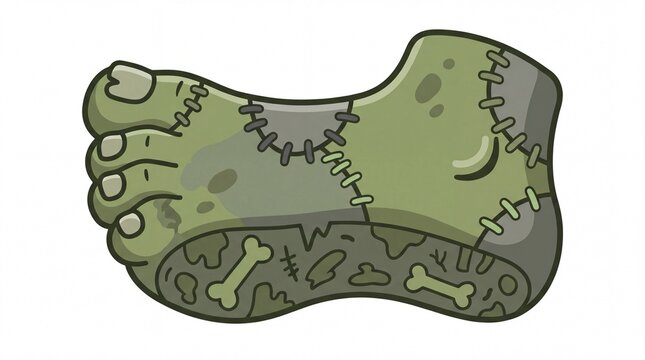 Cartoon zombie foot dog chew toy flat vector illustration with stitching
