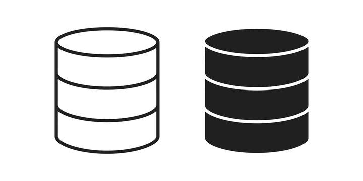 Minimal database cylinder storage outline and solid icon illustration.