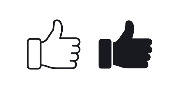 Thumbs up like icons in line and solid styles for feedback systems.