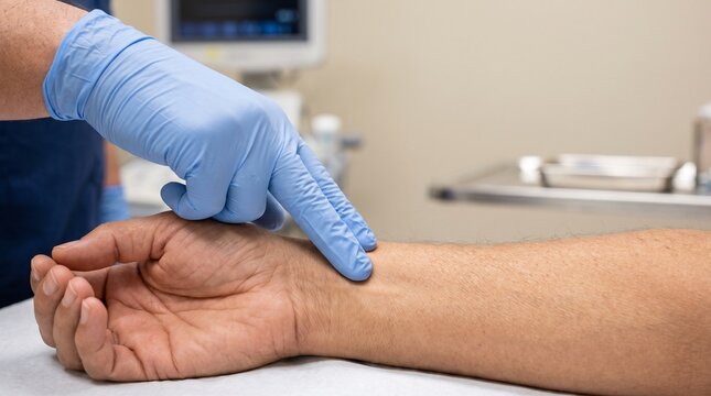 Radial Pulse Examination &mdash; Clean Clinical Healthcare Background with Copy Space