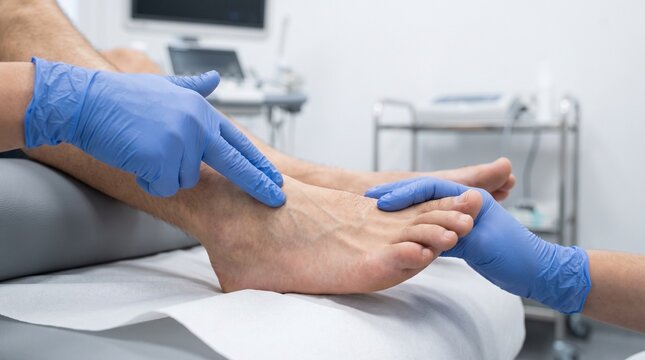 Dorsalis Pedis Pulse Examination &mdash; Clean Clinical Healthcare Background with Copy Space