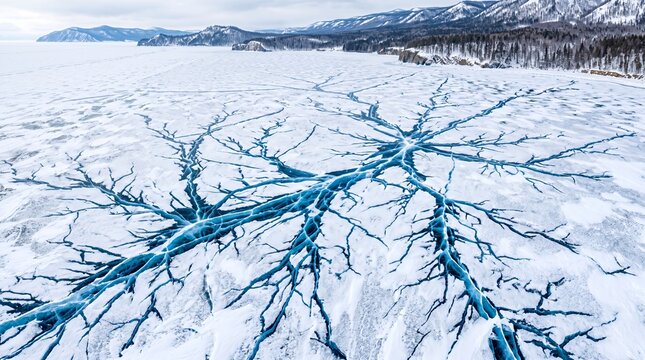 Stunning Aerial View of Frozen Lake Baikals Intricate Ice Patterns