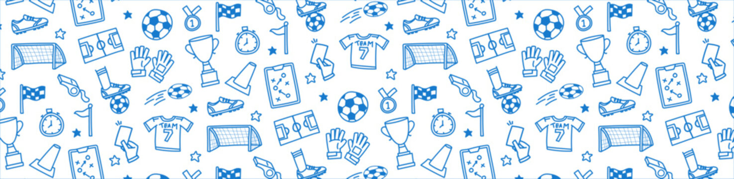 soccer seamless pattern background football sport clup wolrdcup repeat doodle hand drawing