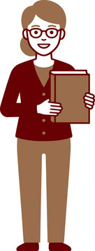 Professional Woman Holding Book Vector Illustration Flat Design Style Librarian or Teacher Standing Smiling