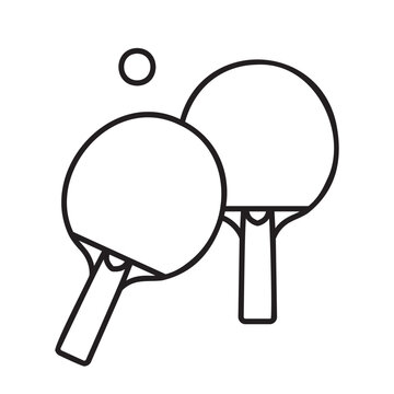 table tennis rackets and ping pong ball simple line icon - vector illustration