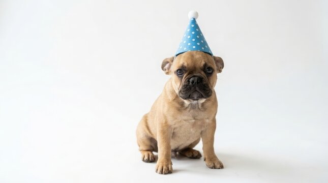 Adorable Puppies in Festive Birthday Hats Isolated on White Background