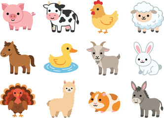 Naklejka premium Farm animal pig cow chicken turkey icons set