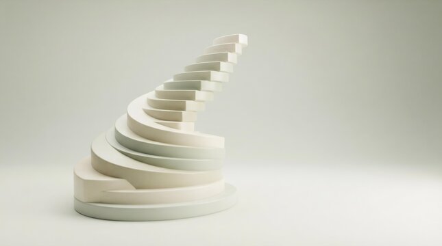 Abstract Spiral Staircase Growth Concept, Minimal 3D Render for Business Strategy and Professional Development Presentation