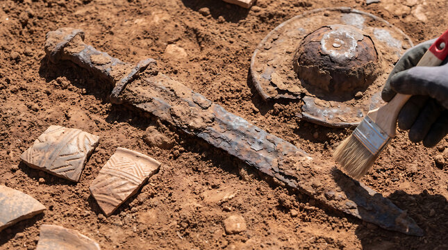 Archaeologists Uncover Ancient Sword and Pottery Fragments During Excavation
