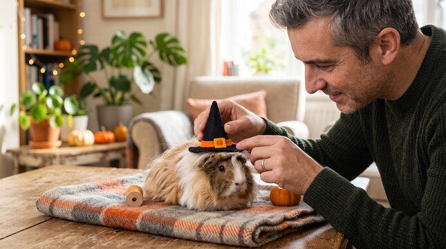 Guinea pig in witch hat