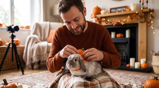 Man dressing a rabbit