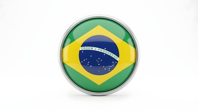Round badge with the flag of brazil isolated on white background