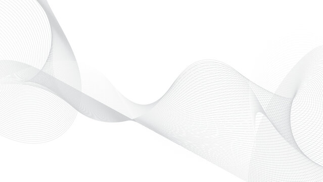 Gray abstract wave line isolated on white background. Smooth flowing curved stripes in gradient style. Futuristic motion design, minimal geometric pattern.