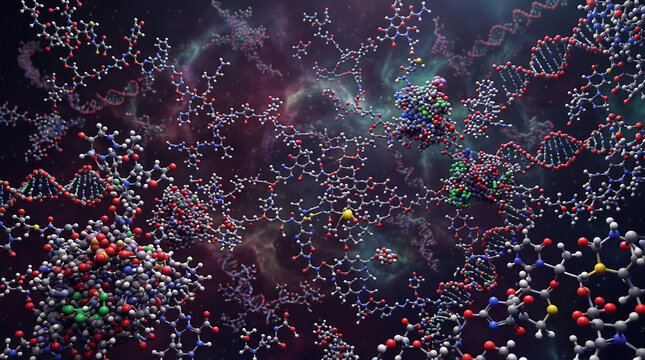 Abstract 3D Molecular Chemical Structure and Genetic DNA Research Concept