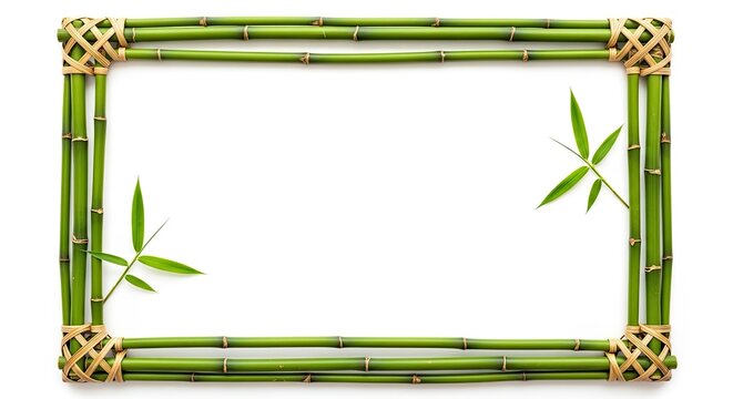 A bamboo frame is placed on a white background. The frame is constructed with bamboo poles and woven rattan.