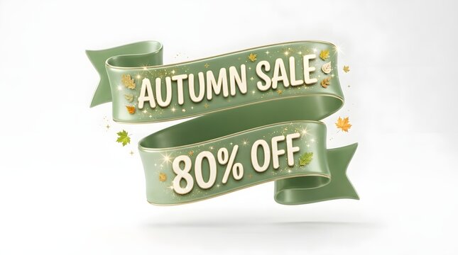 Autumn sale 80 percent off promotional banner with decorative leaves isolated on white background