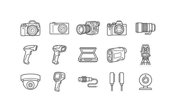 Camera and optical sensor line icon set dslr camera vectors for photography design