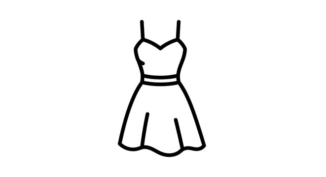 Simple black and white line art illustration of a sleeveless summer dress icon.