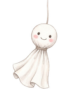 Cute Japanese Teru Teru Bozu Weather Doll in Colored Pencil Style