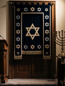 Synagogue Torah Ark with Star of David Curtain