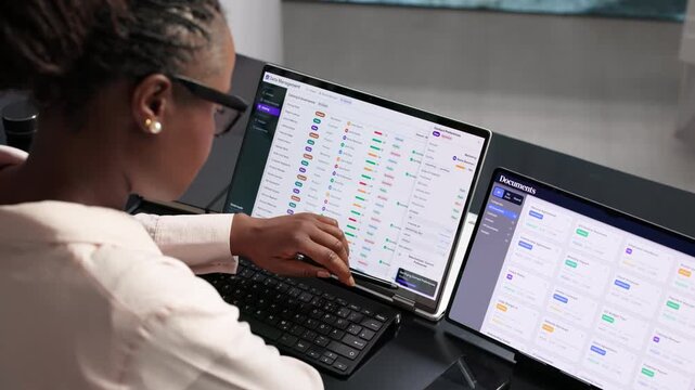 Data Manager Reviews Master Catalog On Laptop