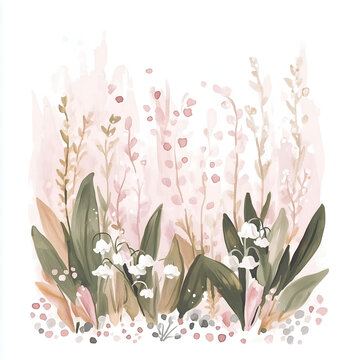 Gentle romantic hand drawn watercolor illustration in pink pastel colors. Soft illustration, clip art on white background