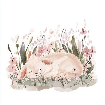 Gentle romantic hand drawn watercolor illustration in pink pastel colors. Soft illustration, clip art on white background