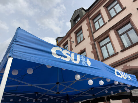 CSU stand with promotional materials (Aschaffenburg, Germany-August 30th, 2026).