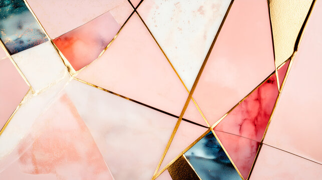 Elegant abstract mosaic made of marble, glass, and stone with gold veins. Soft beige, blush pink, and golden tones. Luxury textures for backgrounds, patterns, and modern digital design.