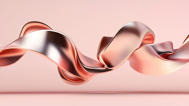 Fluid metallic forms in rose gold tones on a pastel pink background. Elegant and glossy abstract shapes with modern minimalism and soft surreal vibes. Luxury digital art with aesthetic flow.