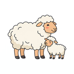 Obraz premium Cute cartoon sheep and baby lamb illustration for children and farm animal design projects.